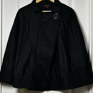 Black Lipstick Vintage Y2K 2000s Wool Blend Black Collared Button Swing Cape
